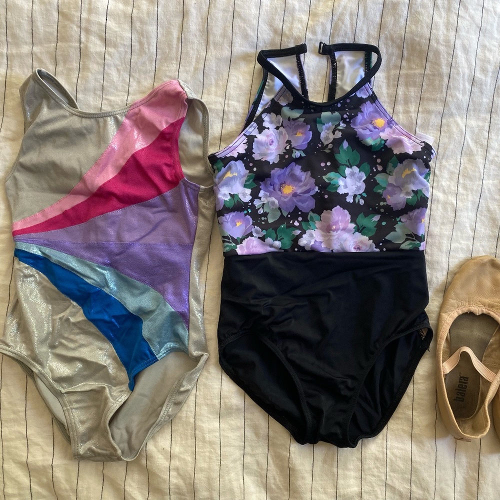 Girls Balera ballet shoes (7.5) and two dance leotards